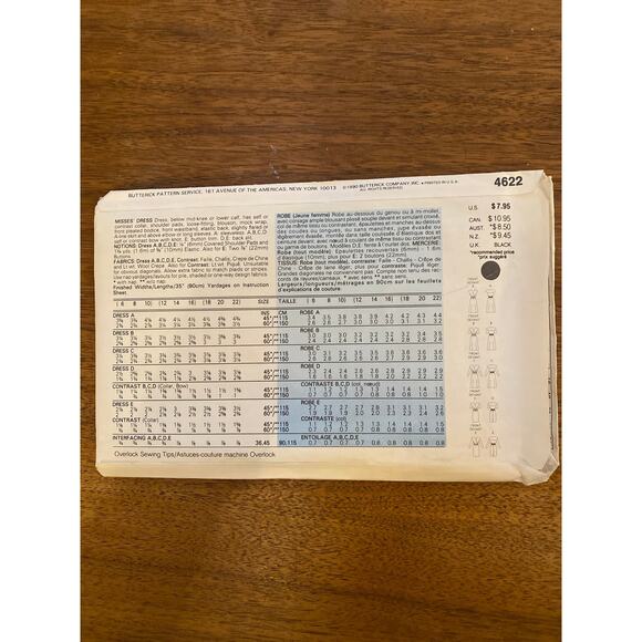 Butterick Y2K sewing pattern #4622 midi dress Misses 6-8-10 uncut 1990's style - Picture 3 of 3